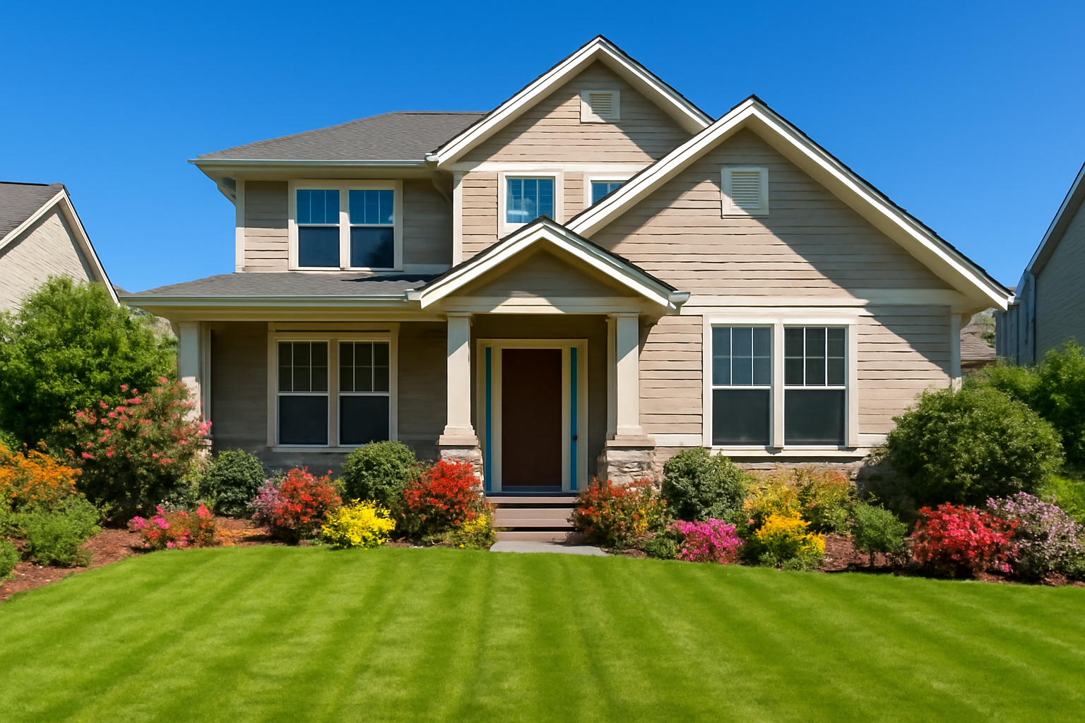 Beautifully enhanced lawn in real estate listing photo