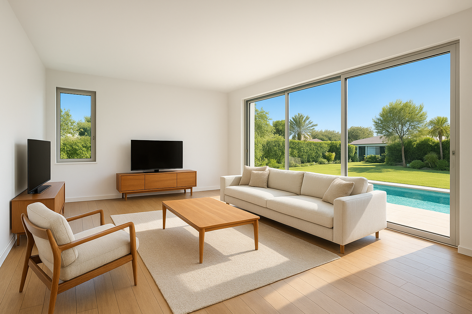 A split view of a real estate interior and exterior, highlighting the impact of professional photo enhancements.